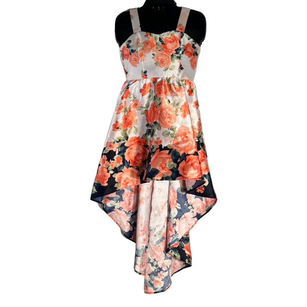 Poppies and Roses Sleeveless |Girls High-Low Flower Dress w Pink Roses| Size: 8
